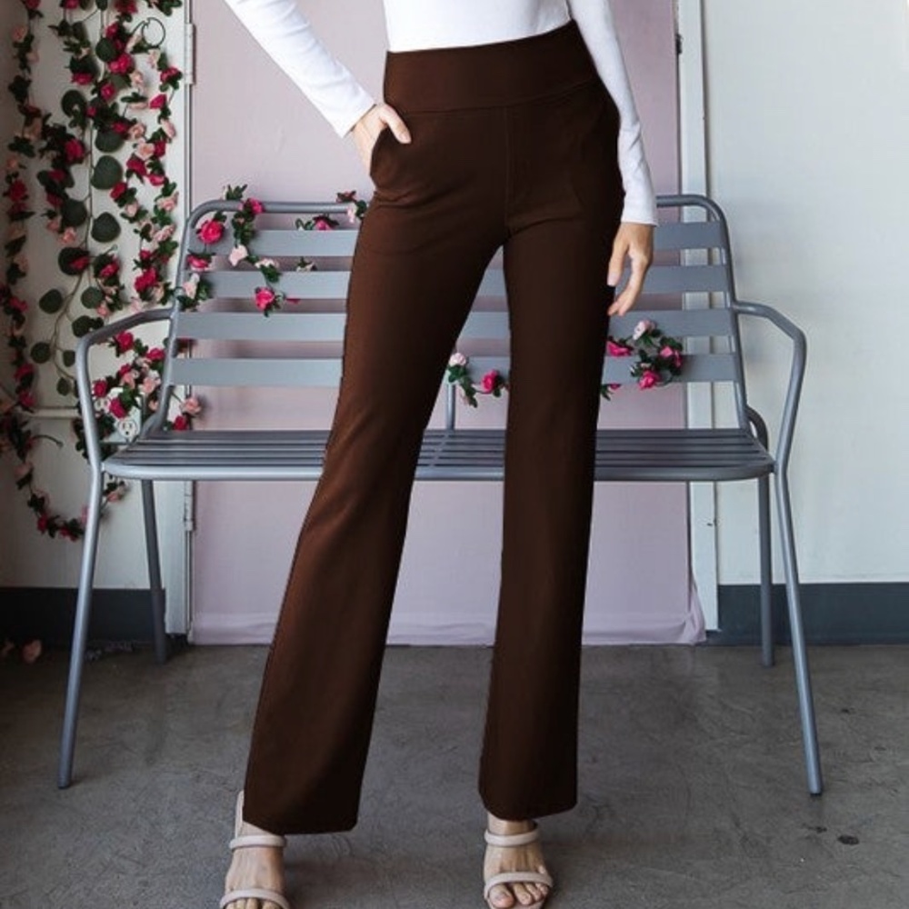 2XL Chocolate Brown Flare Pants with Side Waist Band and Pocket